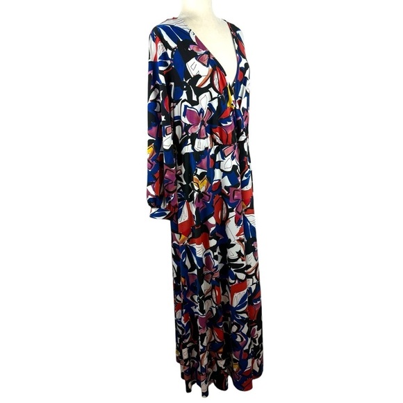Eloquii Kimono Maxi Faux Wrap Dress Hawaiian Floral Long Sleeve Plus Size 18 - Picture 7 of 16